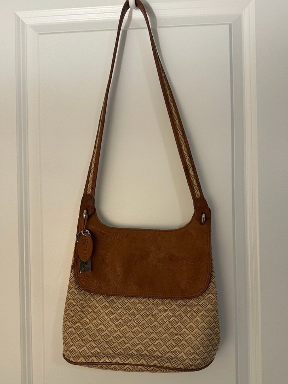 Vintage Rolfs Woven Dimond Pattern Shoulder Bag with Genuine Leather Trim